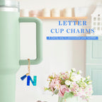 Letter Charm Accessories for Stanley Cup 1 PCS Cute Initial Keychain Handle Charm for Stanley Tumbler for Women Blue Letter N