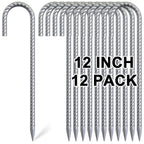 Ok5Star 12 Pack 12'' Galvanized Rebar Stakes Heavy Duty J Hook Ground Anchors, Curved Steel Tent Stakes Anti Rust Steel Ground S