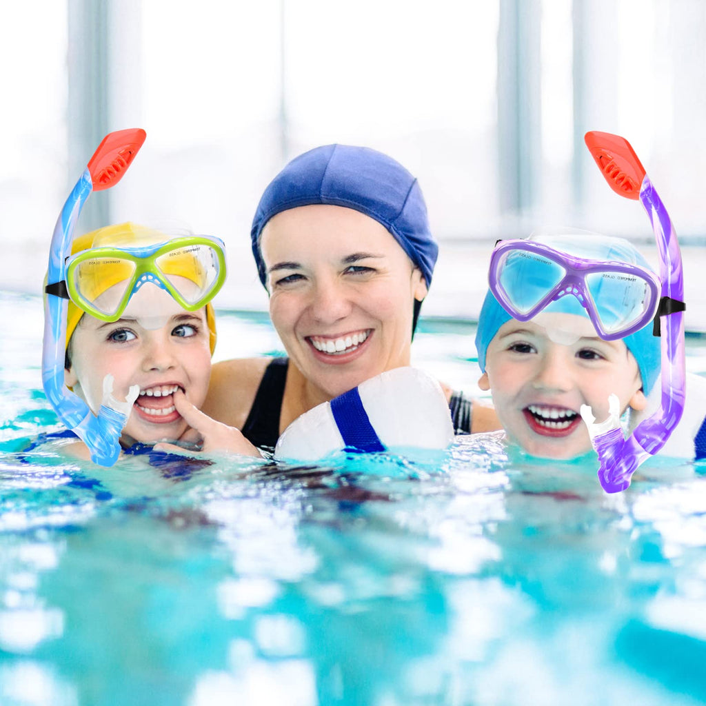 Kids Snorkel Set Dry Top Snorkeling Gear For Kids Youth Boys Girls Junior Age 5-15,Tempered Glass Swimming Diving Mask And Snork