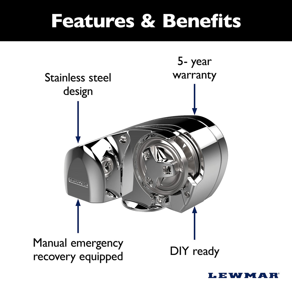 Lewmar Pro Fish 700 Fishing Windlass For 1/4'' G4 Chain, Auto Free-Fall System, Maximum Pull 700 Lbs., 316 Stainless Steel Const