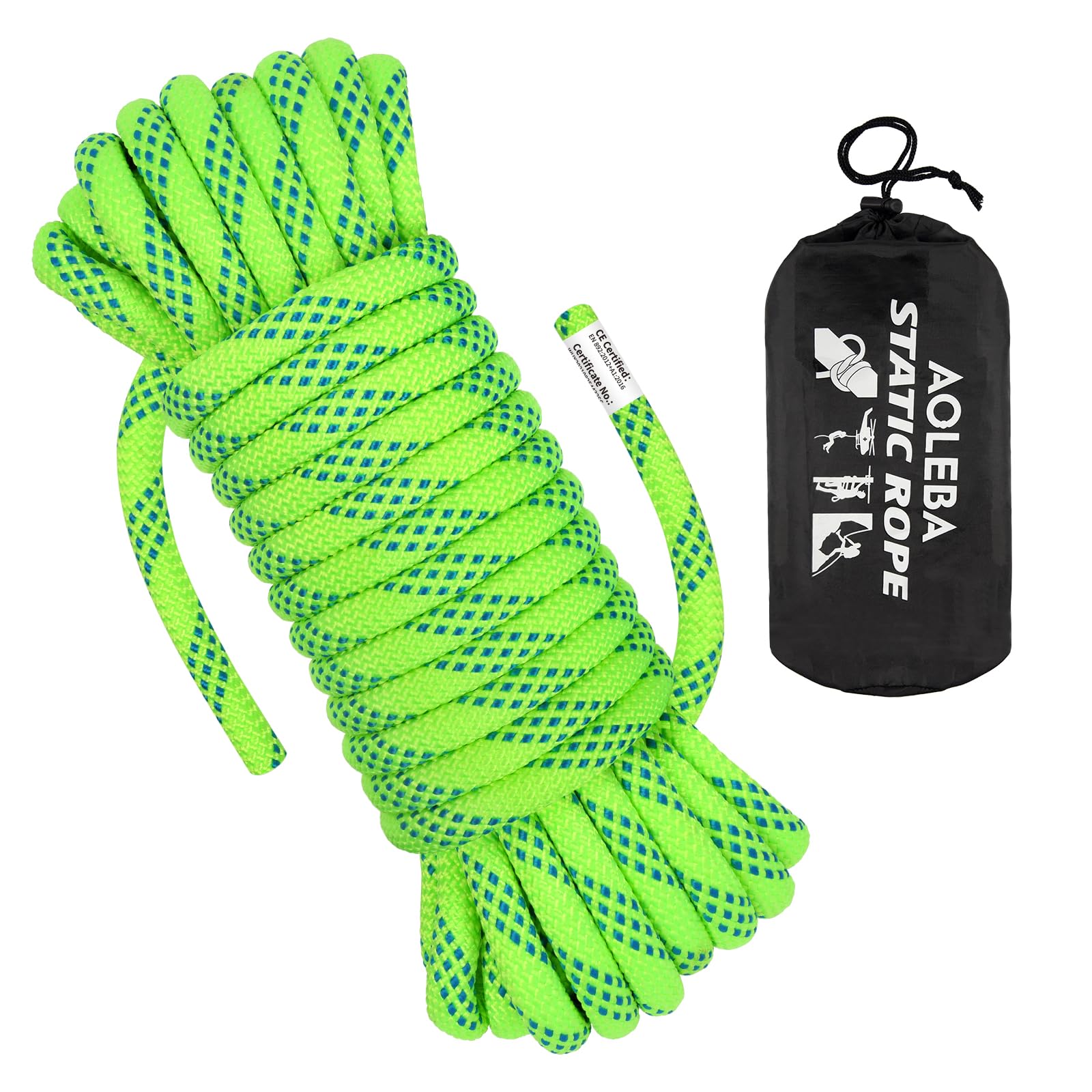 AOLEBA 10.5mm Static Climbing Rope for Outdoor Rock Climbing, FireRescue, Escape Rope, Rappelling, Caving, Ice Climbing Equipmen