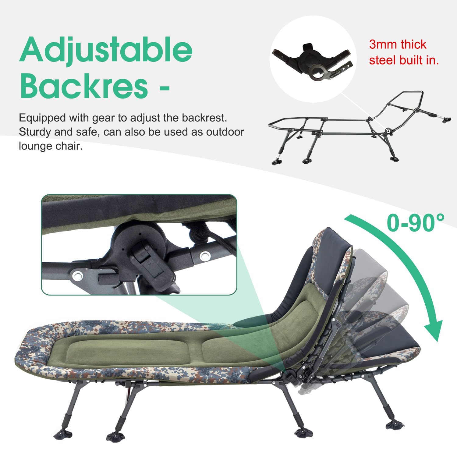 Yougym Xxl Camping Cot For Adults 330Lbs With Carry Bag, Heavy Duty Folding Bed With Soft Padded Cushion, Portable Camp Bed For