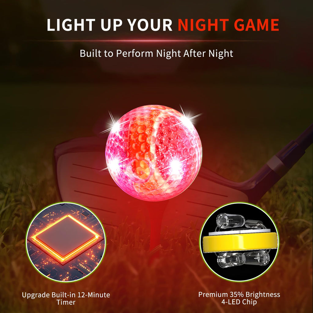 Crestgolf Glow In The Dark Golf Balls,Glow Golf Ball With 4 Light Sources Super Bright In Dark Light Up Led Golf Balls For Night