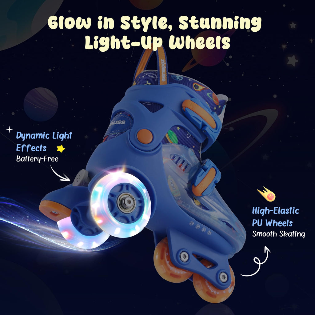 Kids Roller Skates for Beginners - ZOOBLISS Toddler Roller Skates for Boys Ages 3-7 with Light-Up Wheels & 4 Adjustable Sizes, T