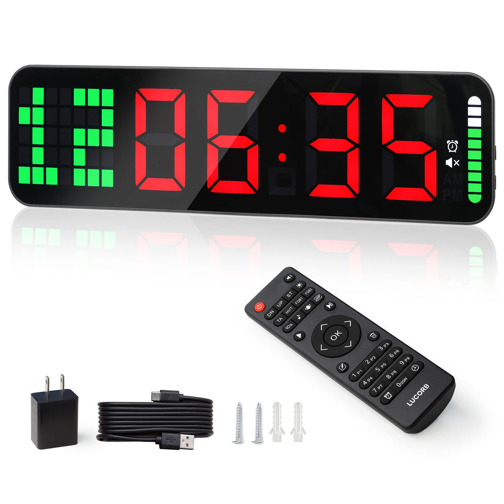 Lucorb Gym Timer - Large Digital Gym Clock Wall With Interval Time Progress Bar, Countdown/Up Stopwatch, Remote Control For Home