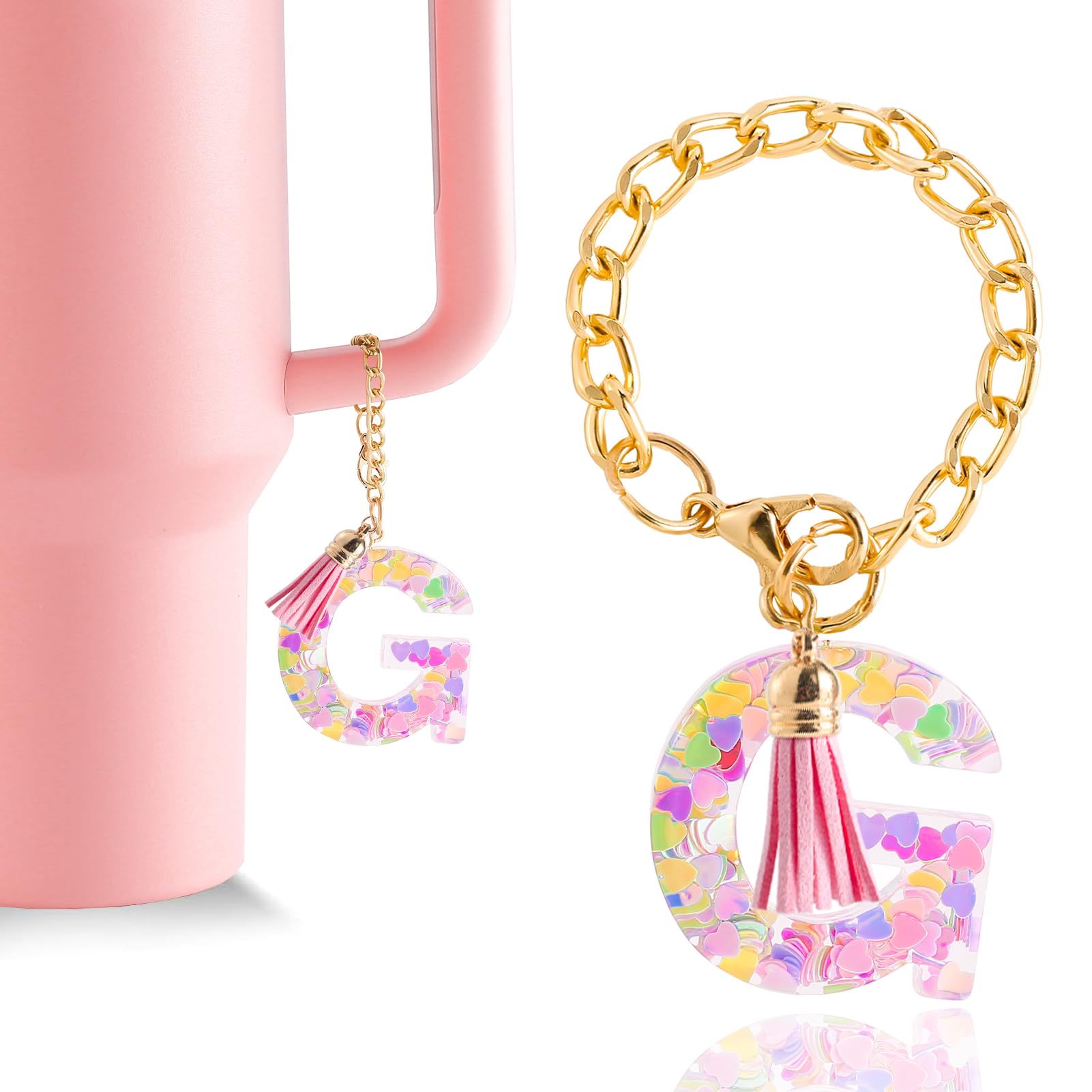 Letter Charm Accessories for Stanley Cup 1 PCS Cute Initial Keychain Handle Charm for Stanley Tumbler for Women Pink Letter G