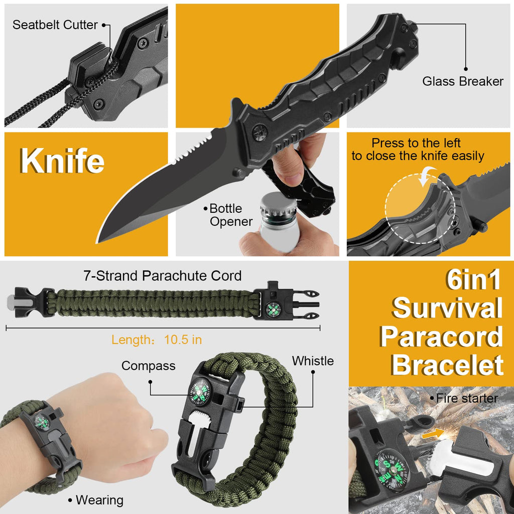 Survival Kits, Gift For Men Dad Husband, Emergency Survival Gear And Equipment 19 In 1, Fishing Hunting Birthday For Men, Campin