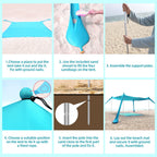 Beach Tent Sun Shelter Upf50+, 10X10 Ft Family Beach Shade Canopy With 4 Aluminum Poles, Beach Blanket, Carrying Bag And Sand Sh