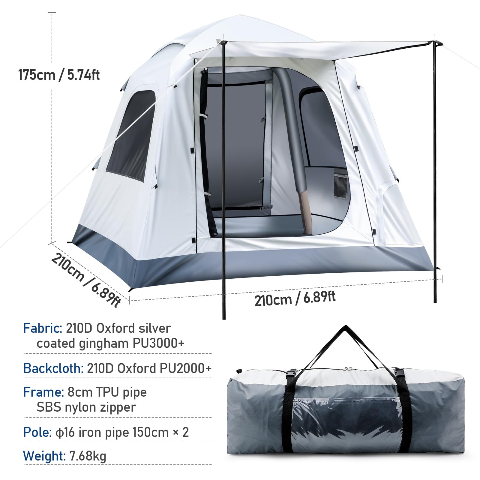 Automatic Inflatable Camping Tent,Easy Set Up 3-4 Person Glamping Outdoor Air Blow Up Tents, Quick Setup Air Tent With A Built-I