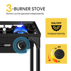 Vivohome Outdoor 3-Burner Stove, Max. 225,000 Btu/Hr, Heavy Duty Tri-Propane Cooker With Detachable Legs Stand For Camping Cooko
