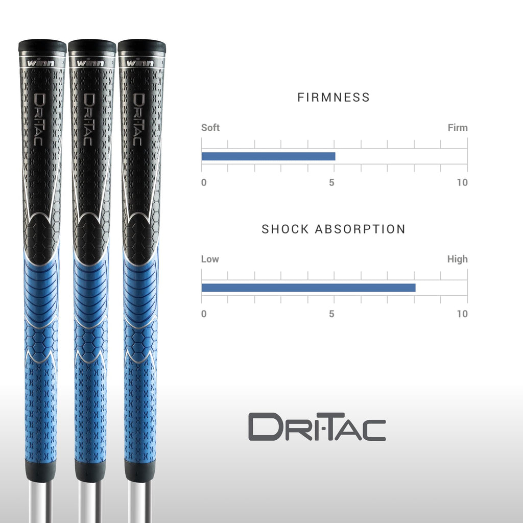 Winn Dri-Tac Midsize 13 Pieces Black/Blue Golf Grip - Non-Slip & Cushioned Comfort - Incredible Comfort & Moisture-Wicking - Sho