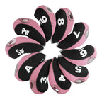 Andux Number Print Golf Iron Club Head Covers With Transparent Window 10Pcs/Set Black/Pink