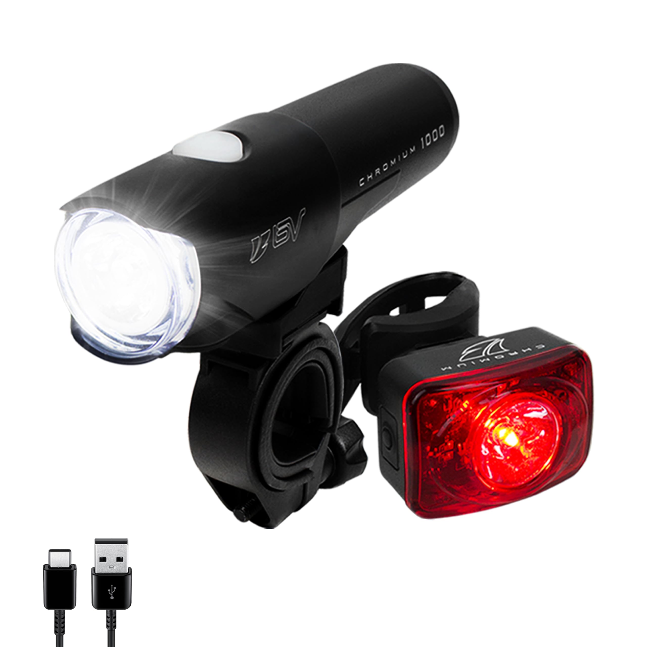BV Chromium Super Bright (1000 Lumens) USB Rechargeable Bike Headlight with Free Taillight| 2500mAh Lithium Battery | Water Resi