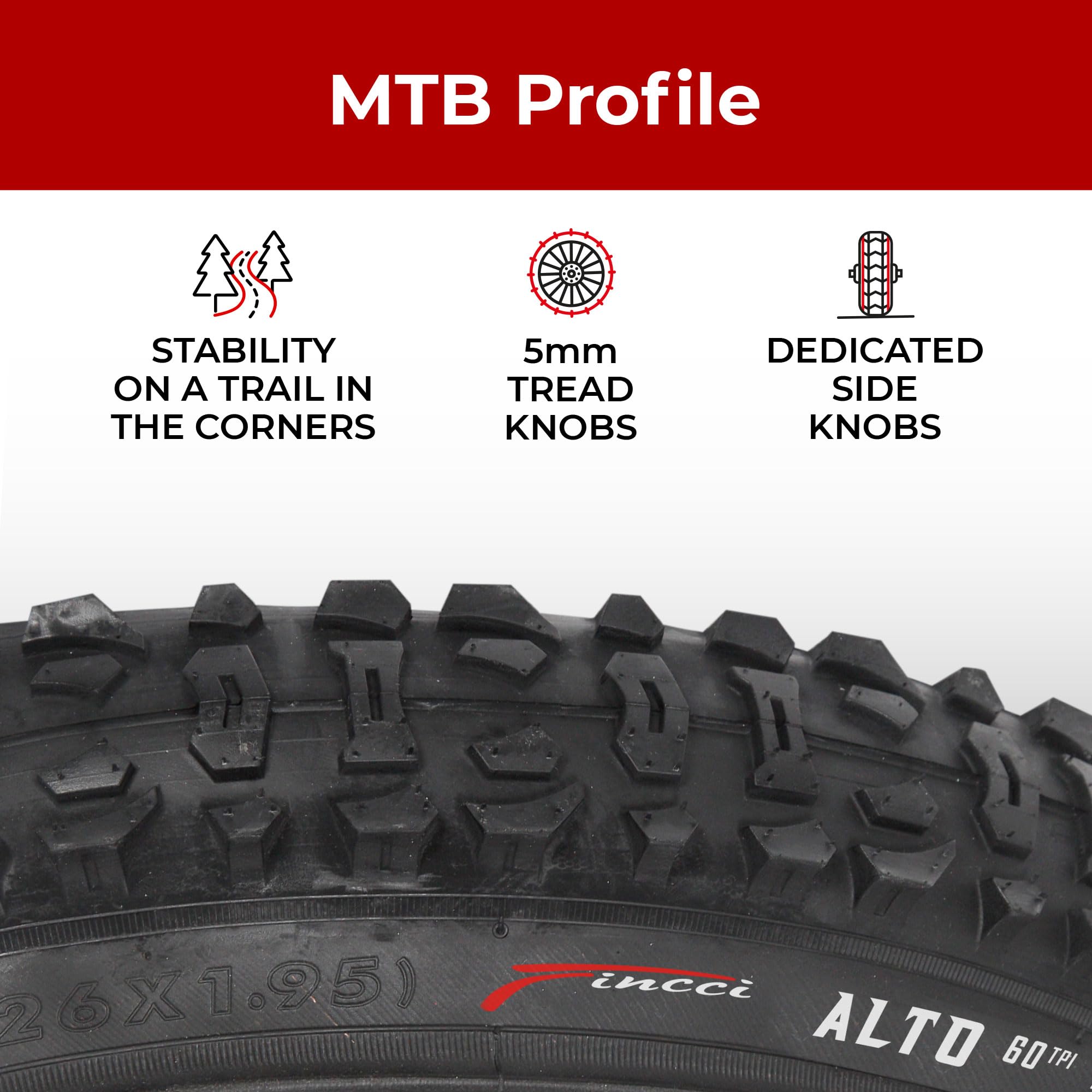 Fincci Pair 26 X 195 Bike Tires 50-559 Foldable 60 Tpi Tires For Mtb Mountain Hybrid Bicycle - Pack Of 2 26X195 Inch Tire