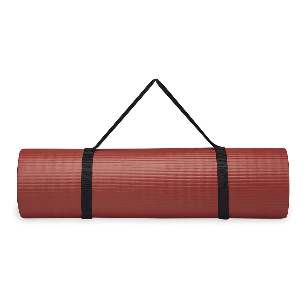 Gaiam Essentials Thick Yoga Mat Fitness & Exercise Mat With Easy-Cinch Carrier Strap, Red, 72''L X 24''W X 2/5 Inch Thick