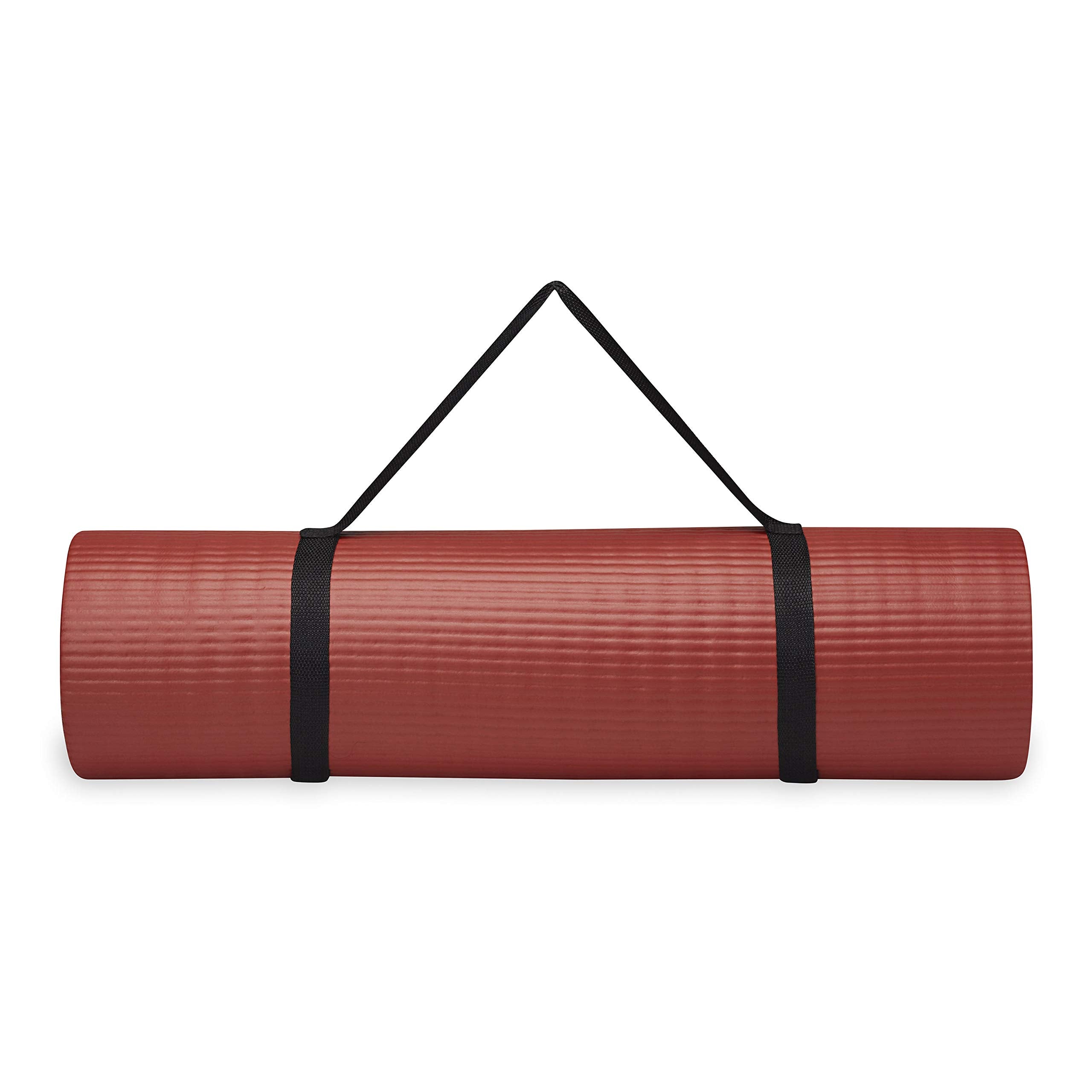 Gaiam Essentials Thick Yoga Mat Fitness & Exercise Mat With Easy-Cinch Carrier Strap, Red, 72''L X 24''W X 2/5 Inch Thick