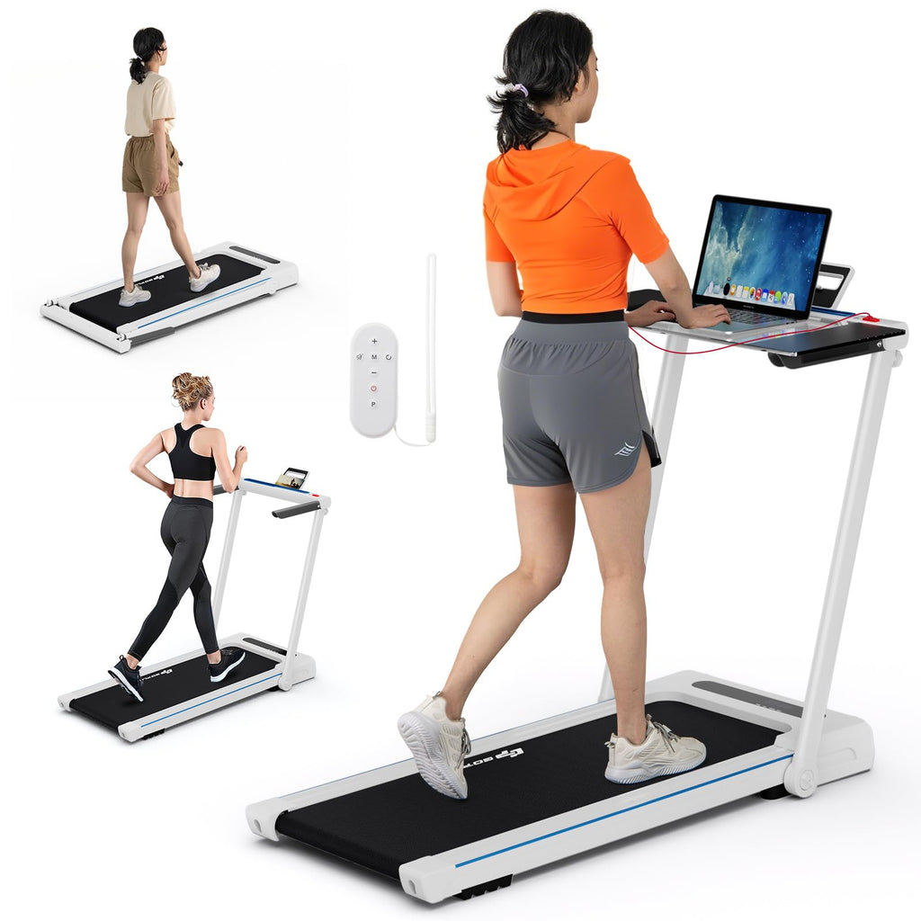 Goplus 3-In-1 Treadmill With Large Desk, 2.5Hp Folding Electric Treadmills, Led Display, Remote Control, Bluetooth Speakers, Wal