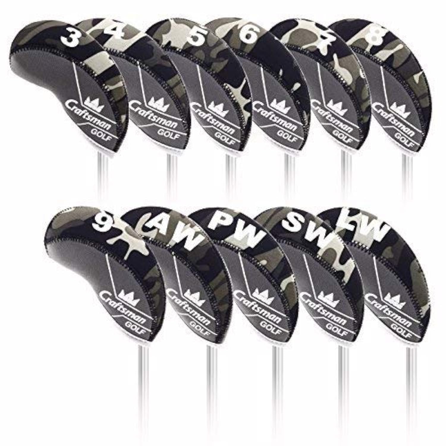 Craftsman Golf 11Pcs/Set Camouflage Black & Gray Splice Neoprene Golf Club Head Cover Wedge Iron Protective Headcover For Mizuno