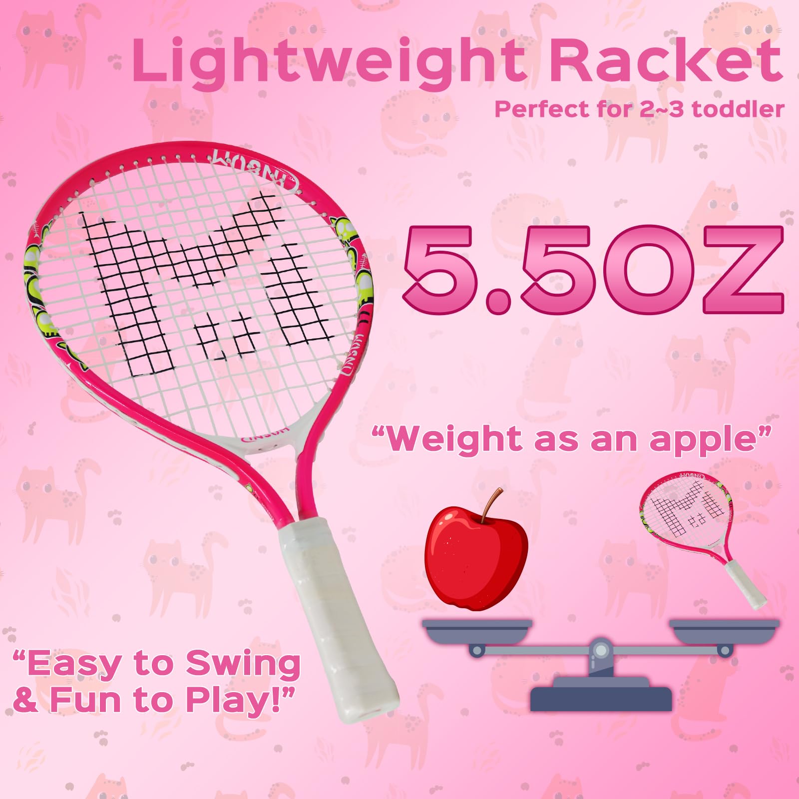 Insum 17'' Junior Toddler Tennis Rackets For Little Kids Tennis Racquet For 2-4 Years (17Inch-Pink)