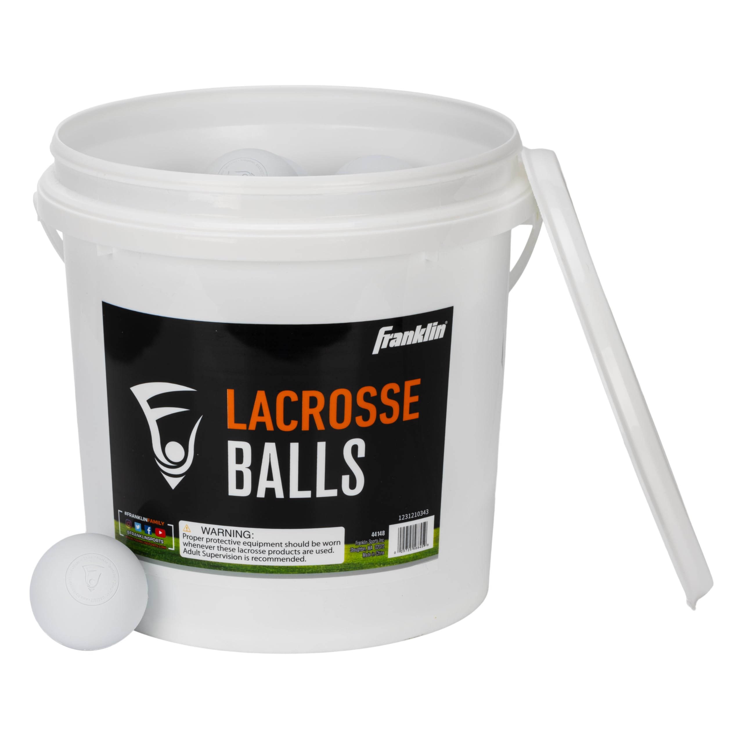 Franklin Sports Lacrosse Balls Bucket - Bulk Pack of (40) Official Size White Lax Balls for Practice + Training - 40 Pack Bucket