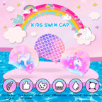 Syhood 3 Pcs Kids Swim Caps Baby Waterproof Bathing Caps Children Cartoon Swimming Hat For Long Short Hair Kids Boys Girls (Mixe