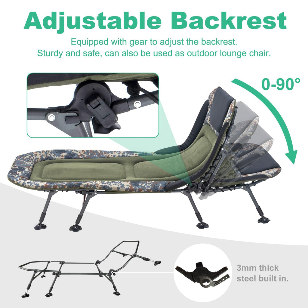Campnacht Folding Camping Cot With Mattress For Adults, Heavy Duty Military Bed With Carry Bag, 180? Adjustable Reclining Outdoo