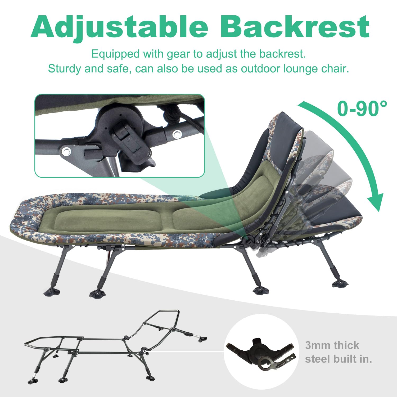 Campnacht Folding Camping Cot With Mattress For Adults, Heavy Duty Military Bed With Carry Bag, 180? Adjustable Reclining Outdoo