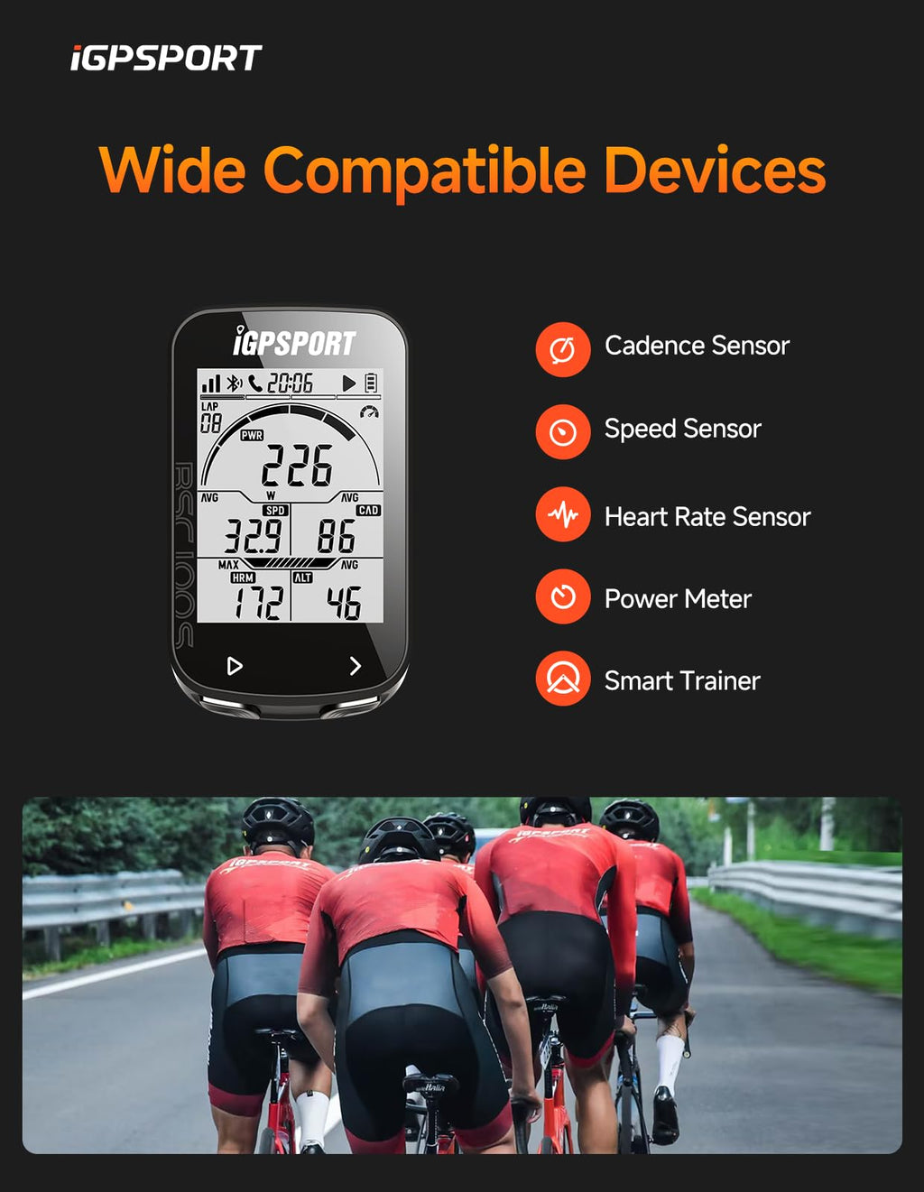 Igpsport Bsc100S Bicycle/Bike Computer Wireless, 2.6-Inch Lcd Display Gps Bike Computer