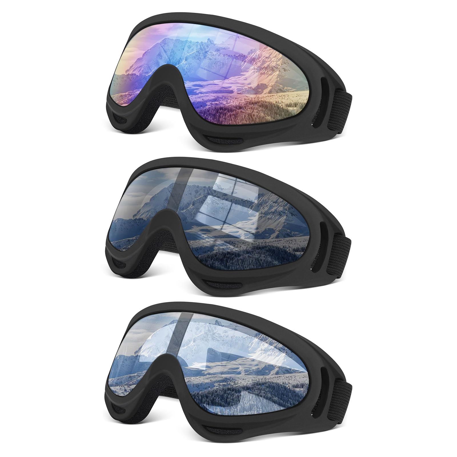 TURVSTPC 3 Pack Ski Goggles ATV Dustproof Dirt Bike Goggles UV Protection Foam Anti for Ski Racing Riding, Off Road Waterproof M