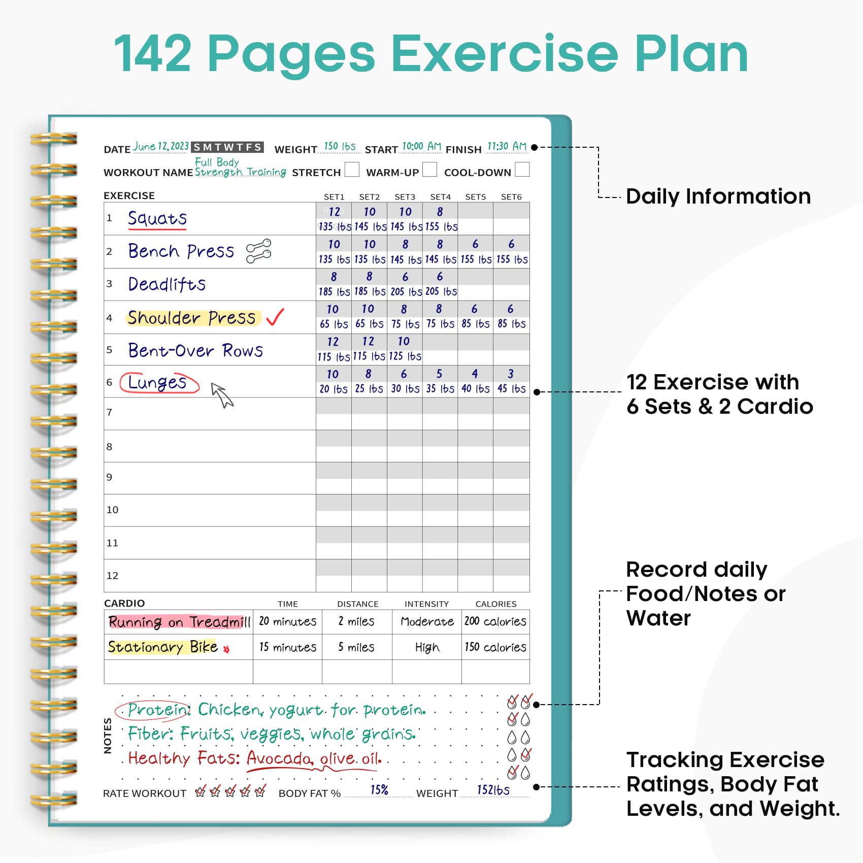 Fitness Workout Journal For Women & Men, A5(5.5'' X 8.2'') Workout Log Book Planner For Tracking, Progress, And Achieving Your W