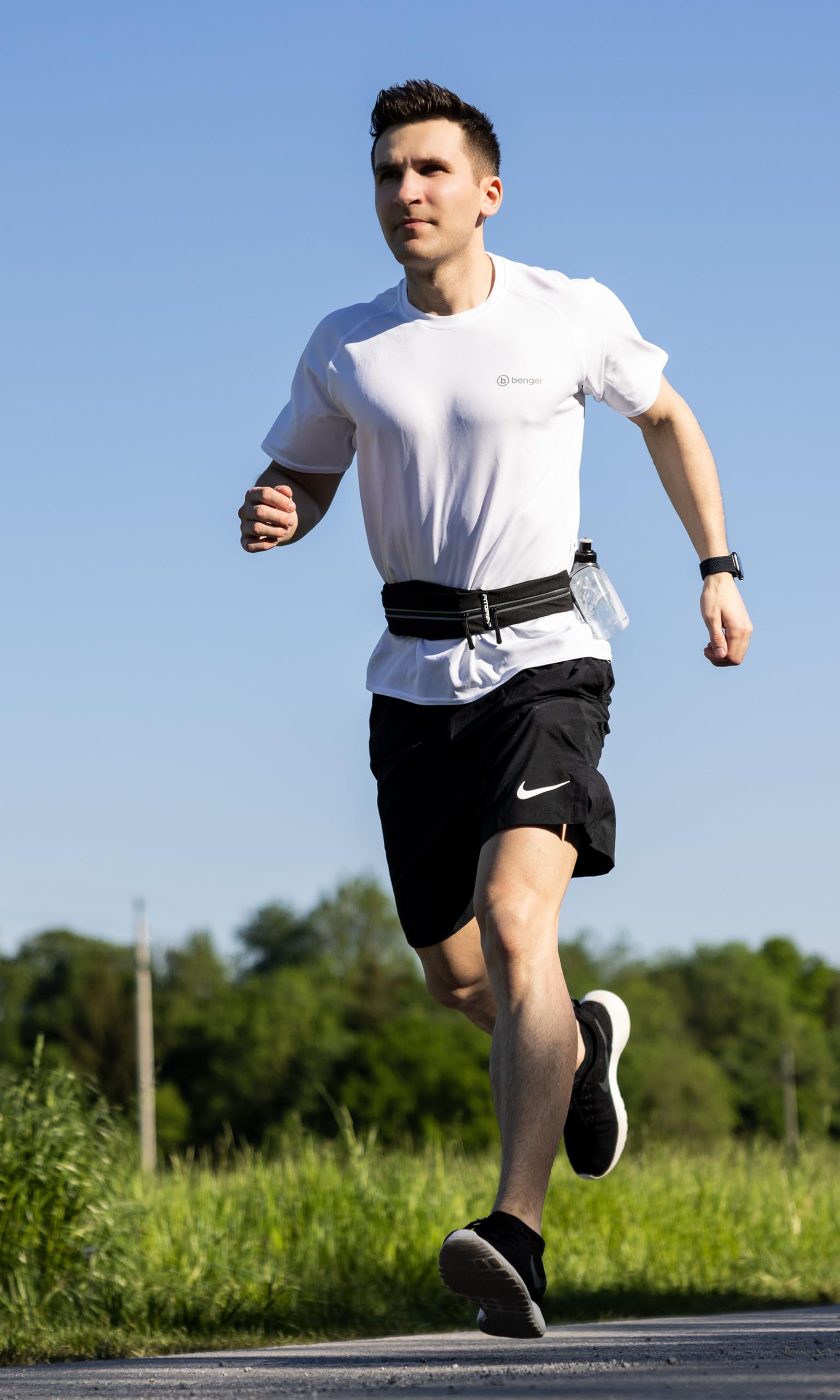Fitgriff Running Belt For Men & Women - Secure Jogging Pouch For Phone, Keys & Essentials - For All Cell Phones (Black, 33.5'' -