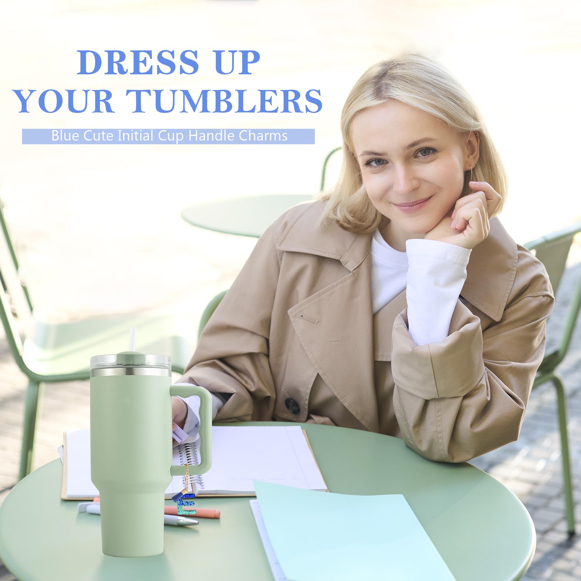 Letter Charm Accessories for Stanley Cup 1 PCS Cute Initial Keychain Handle Charm for Stanley Tumbler for Women Blue Letter E