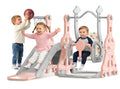 BIERUM Toddler Slide and Swing Set - Baby Slide for Toddlers Age 1-2, with Basketball Hoop, Indoor Outdoor Playset Pink Gray