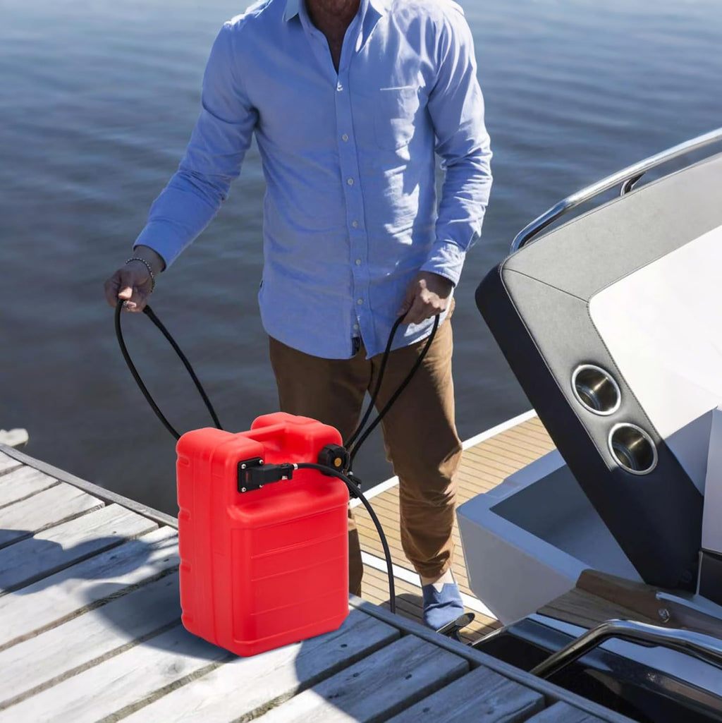GarveeTech Marine Tank, 6 Gallon Outboard Marine Boat Transfer Tank with 9.8ft Hose, Gauge, I-Shaped Handle, Easy to Carry for O