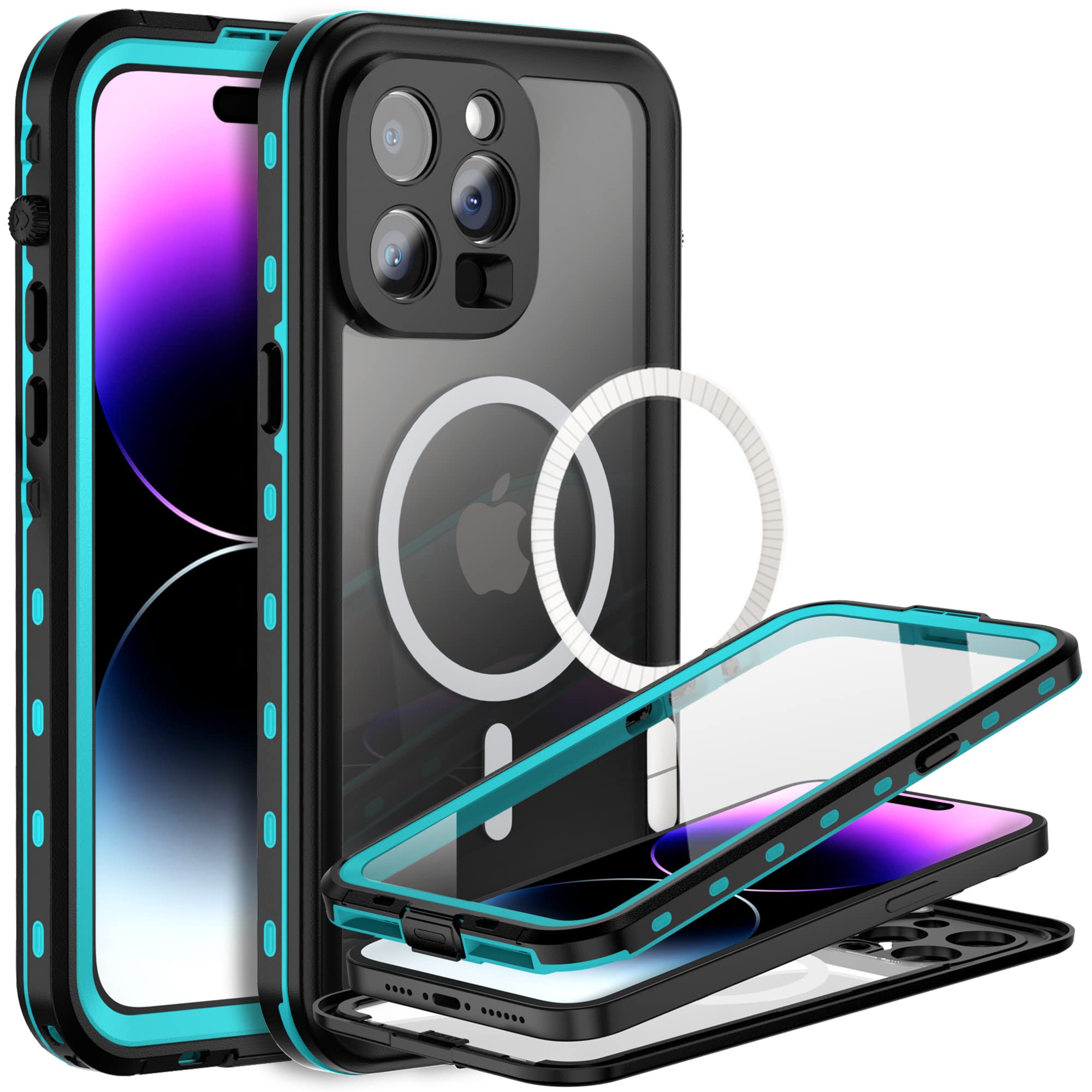 Beastek Iphone 14 Pro Waterproof Case, Tre Series Magsafe Shockproof Dustproof Ip68 Case With Built-In Screen Protector And Mag 