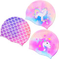 Syhood 3 Pcs Kids Swim Caps Baby Waterproof Bathing Caps Children Cartoon Swimming Hat For Long Short Hair Kids Boys Girls (Mixe