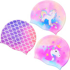 Syhood 3 Pcs Kids Swim Caps Baby Waterproof Bathing Caps Children Cartoon Swimming Hat For Long Short Hair Kids Boys Girls (Mixe