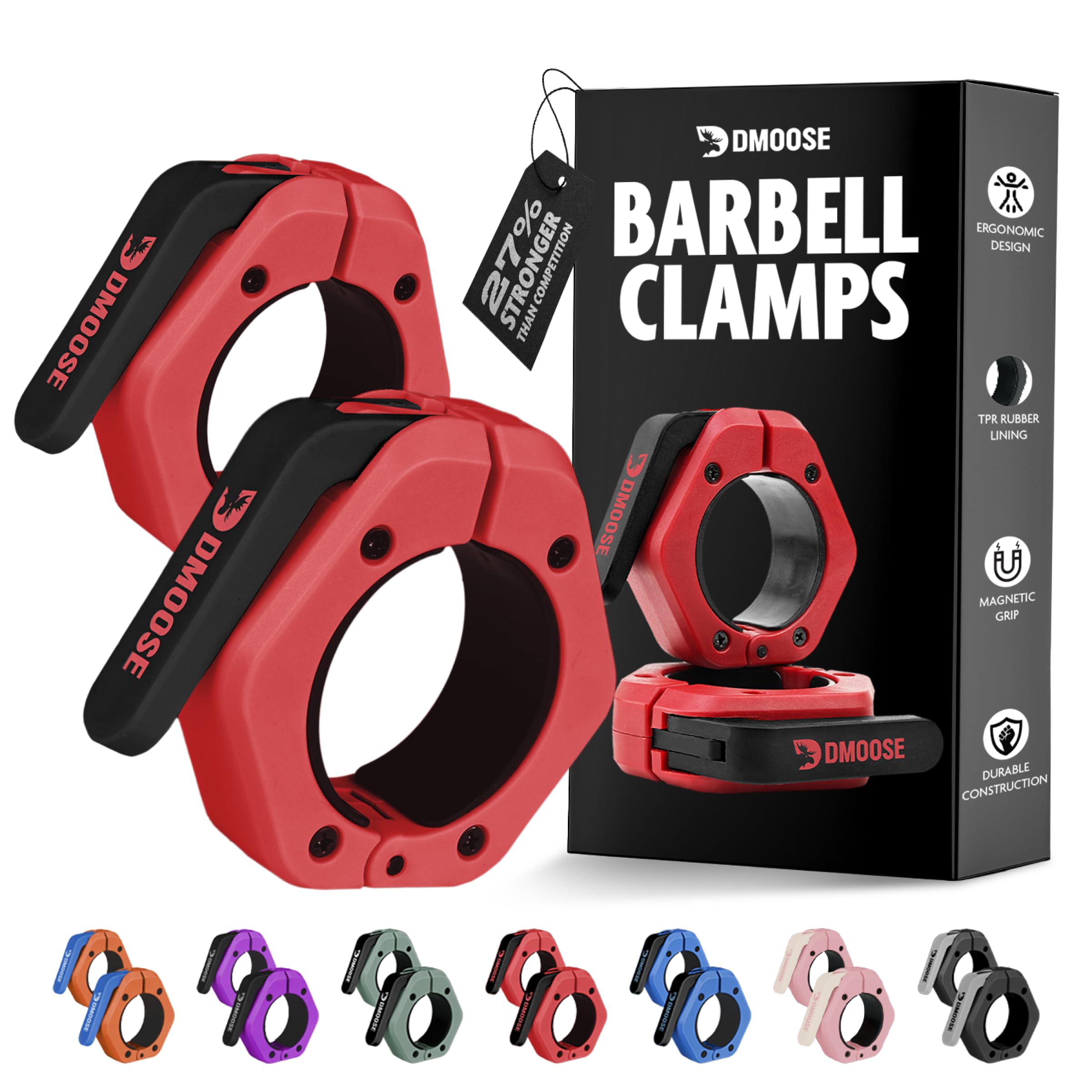 Dmoose Fitness Barbell Clips 2'' (Pair) - Quick Release Olympic Barbell Clamps With Anti Slip Tpr Lining - Barbell Collars For S