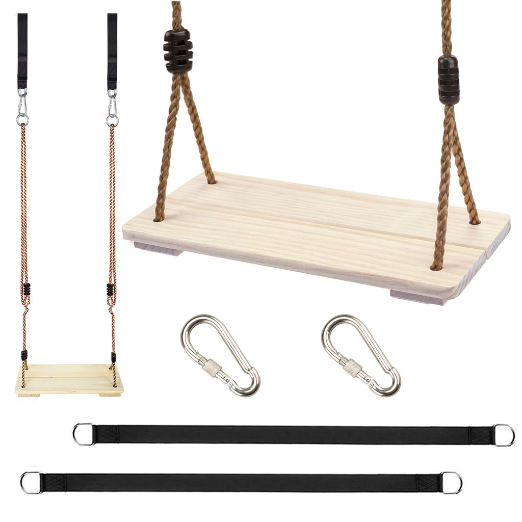 Outdoor Swing, Kinspory Swing Set For Backyard, Adjustable Nylon Rope With Hanging Tree Straps Kit, Wooden Swing Seat For Indoor