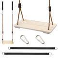 Outdoor Swing, Kinspory Swing Set For Backyard, Adjustable Nylon Rope With Hanging Tree Straps Kit, Wooden Swing Seat For Indoor