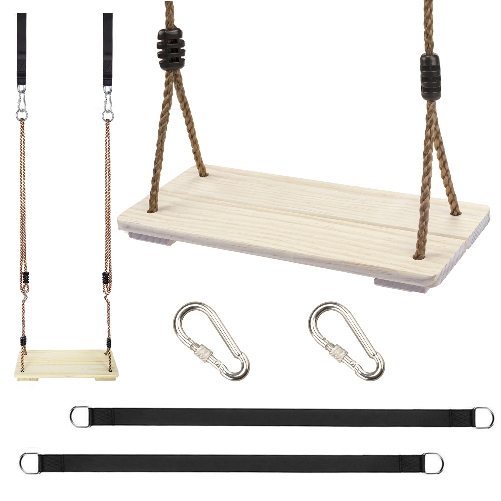 Outdoor Swing, Kinspory Swing Set For Backyard, Adjustable Nylon Rope With Hanging Tree Straps Kit, Wooden Swing Seat For Indoor