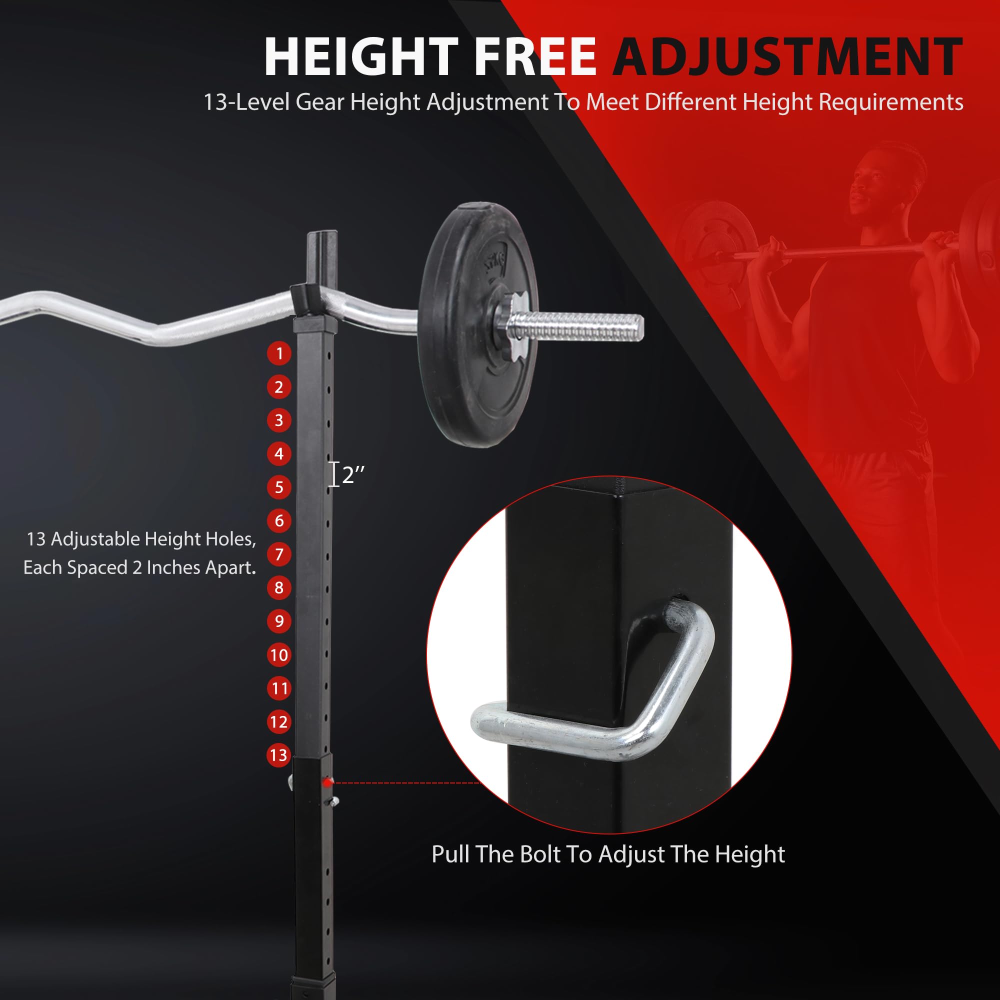F2C Max Load 550Lbs Pair Of Adjustable 40''-66'' Squat Rack Sturdy Steel Squat Barbell Free Bench Press Stands Gym/Home Gym Port