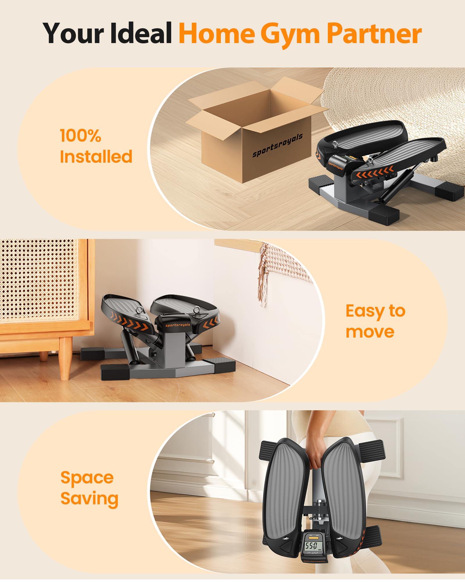 Sportsroyals Stair Stepper For Exercises-Twist Stepper With Resistance Bands And 330Lbs Weight Capacity