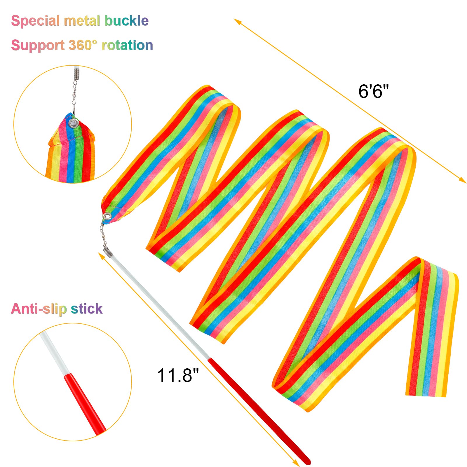 30 Pieces Gymnastics Wands Dancing Dance Ribbons Streamers Ribbon 6.6 Feet Artistic Rainbow Twirling Ribbons For Gymnastics Part