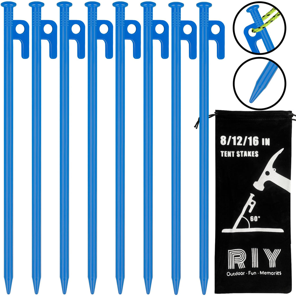 8 Pack Tent Stakes Heavy Duty 12 Inch Steel Tent Pegs For Camping Unbreakable And Inflexible-Blue