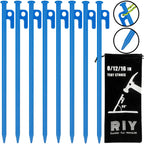 8 Pack Tent Stakes Heavy Duty 12 Inch Steel Tent Pegs For Camping Unbreakable And Inflexible-Blue