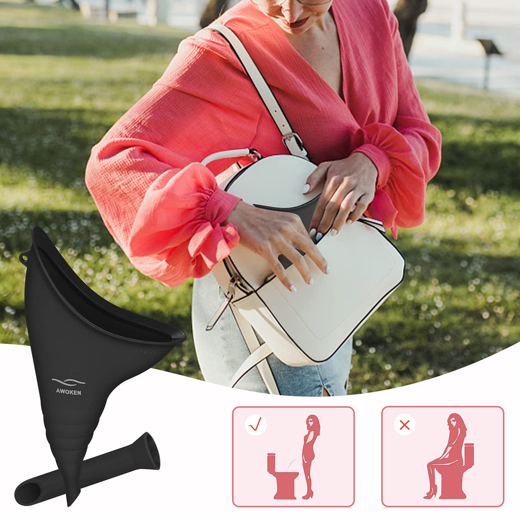 Awoken Female Urination Device, Reusable Silicone Female Urinal For Women Standing Up Pee Funnel, Female Urinal With Drawstring
