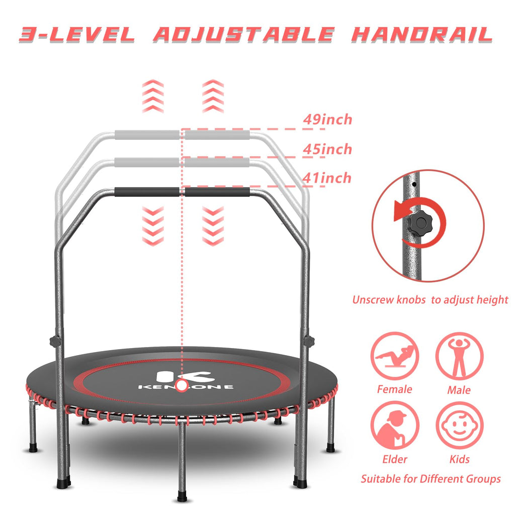 K Kensone 48 Low-Impact Rebounder Trampoline For Adults With Bungee, 550Lbs Quiet Mini Exercise Trampoline With Adjustable U-Sha