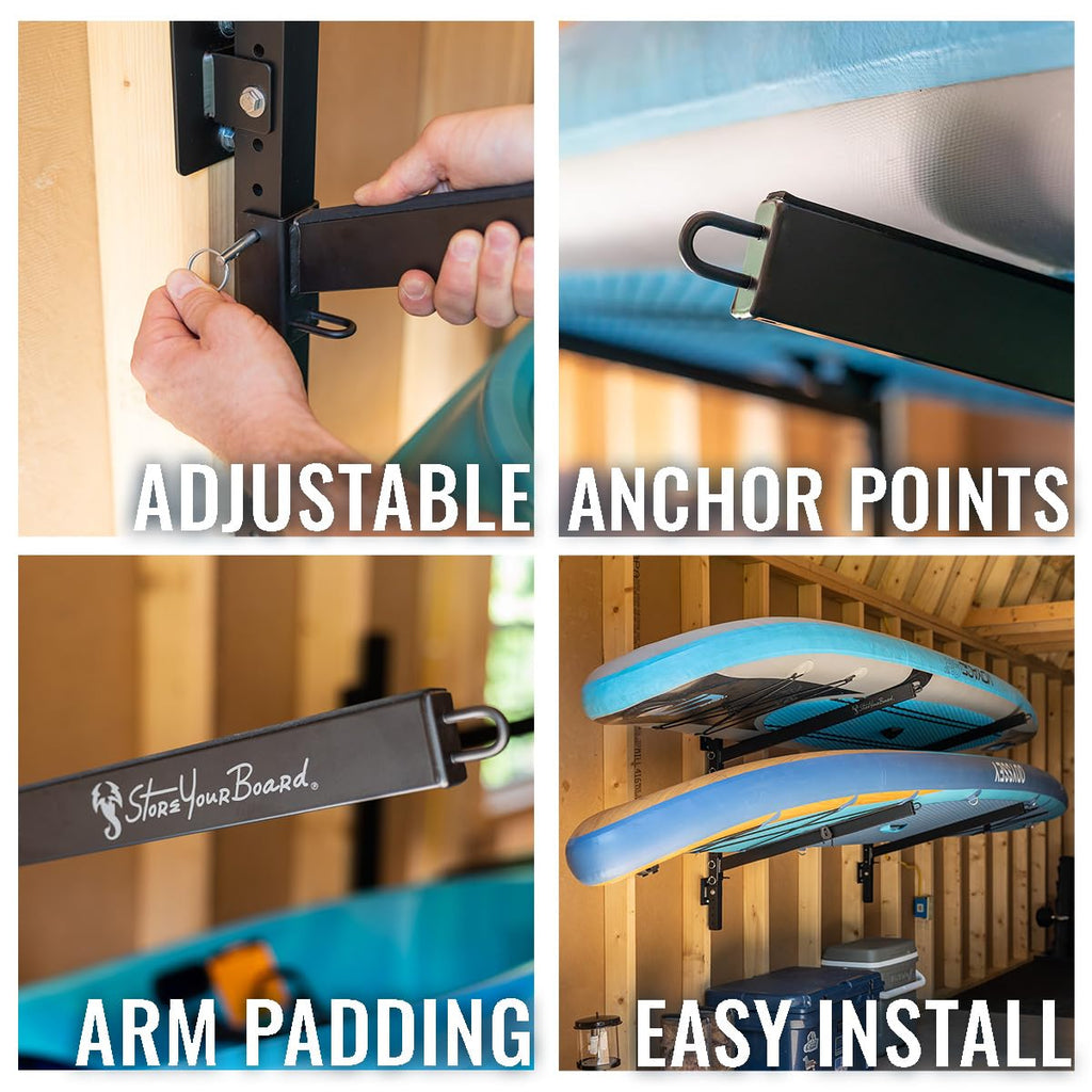 Storeyourboard Standup Paddleboard And Surfboard Storage Rack, 2 Sup Adjustable Wall Mount System, Heavy Duty Holds 200 Lbs
