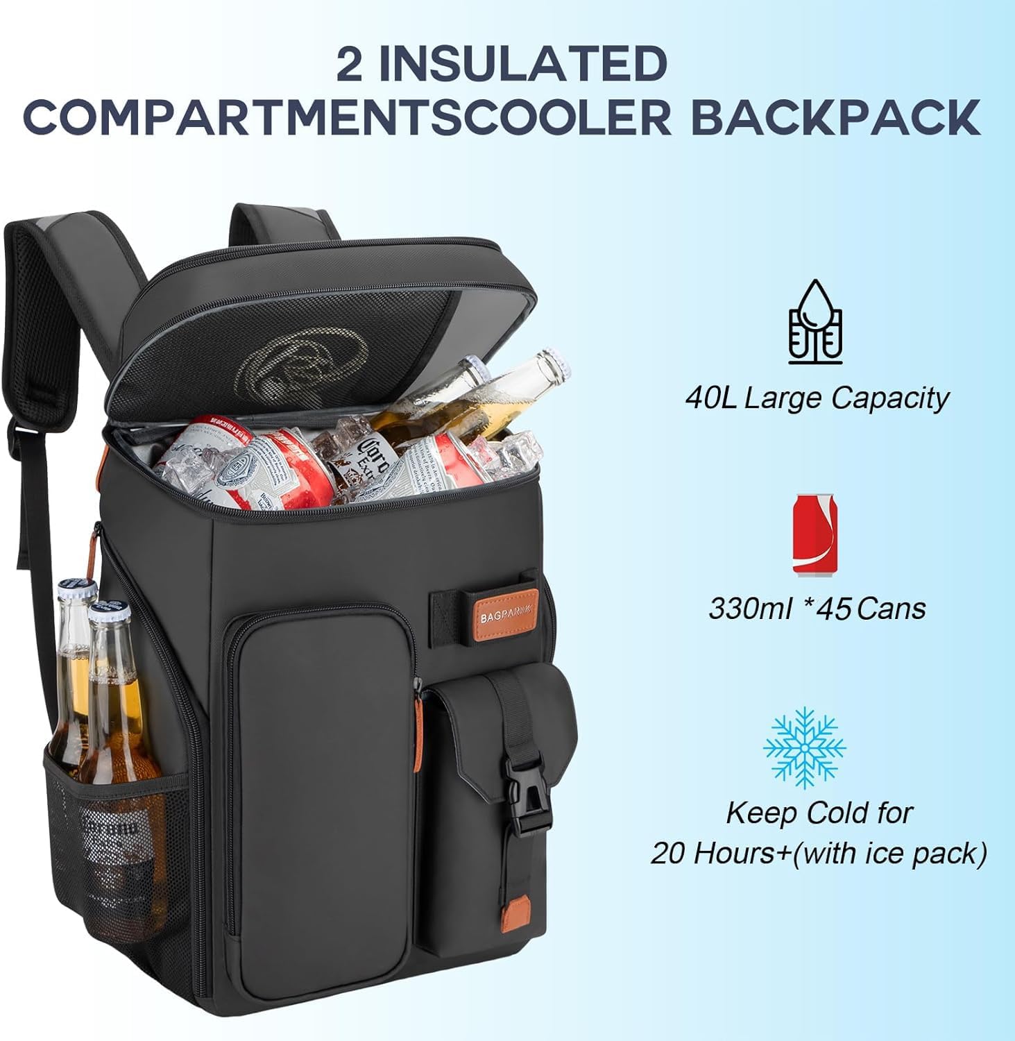 Insulated Cooler Backpack,45 Cans Multifunctional Double Deck Leakproof Cooler Bag With Sternum Strap,Large Capacity Lightweight